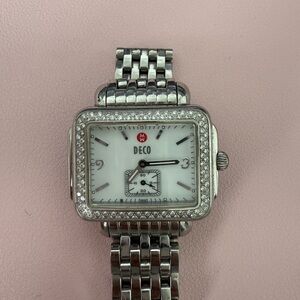 Deco Silver Watch with Crystal Accents